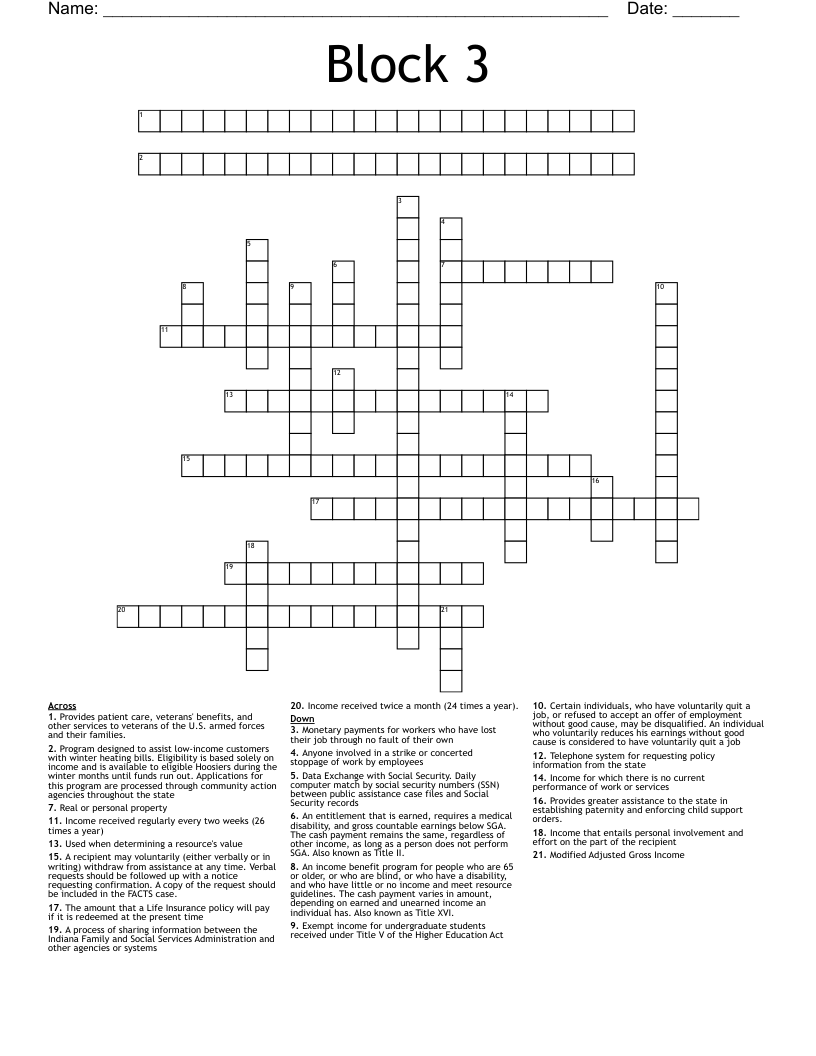 Block 3 Crossword