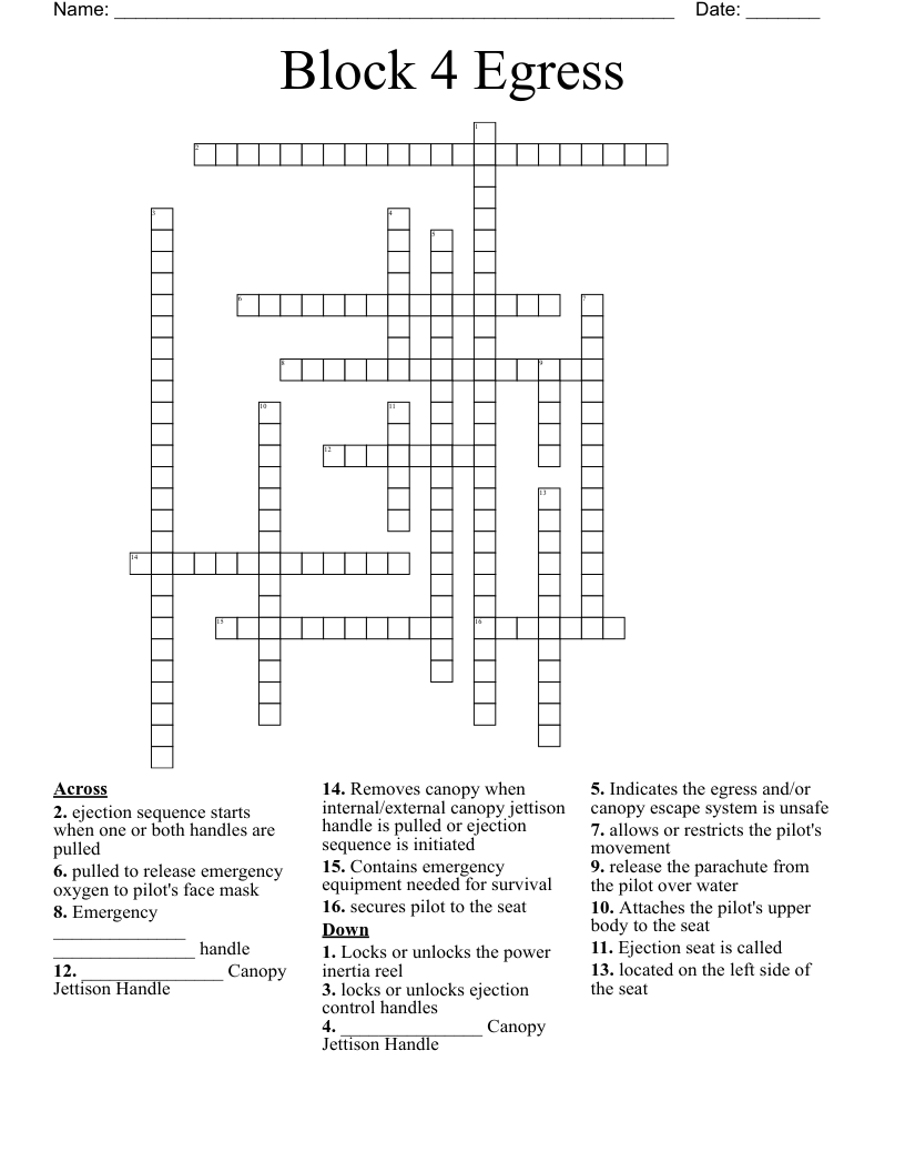 Block 4 Egress Crossword
