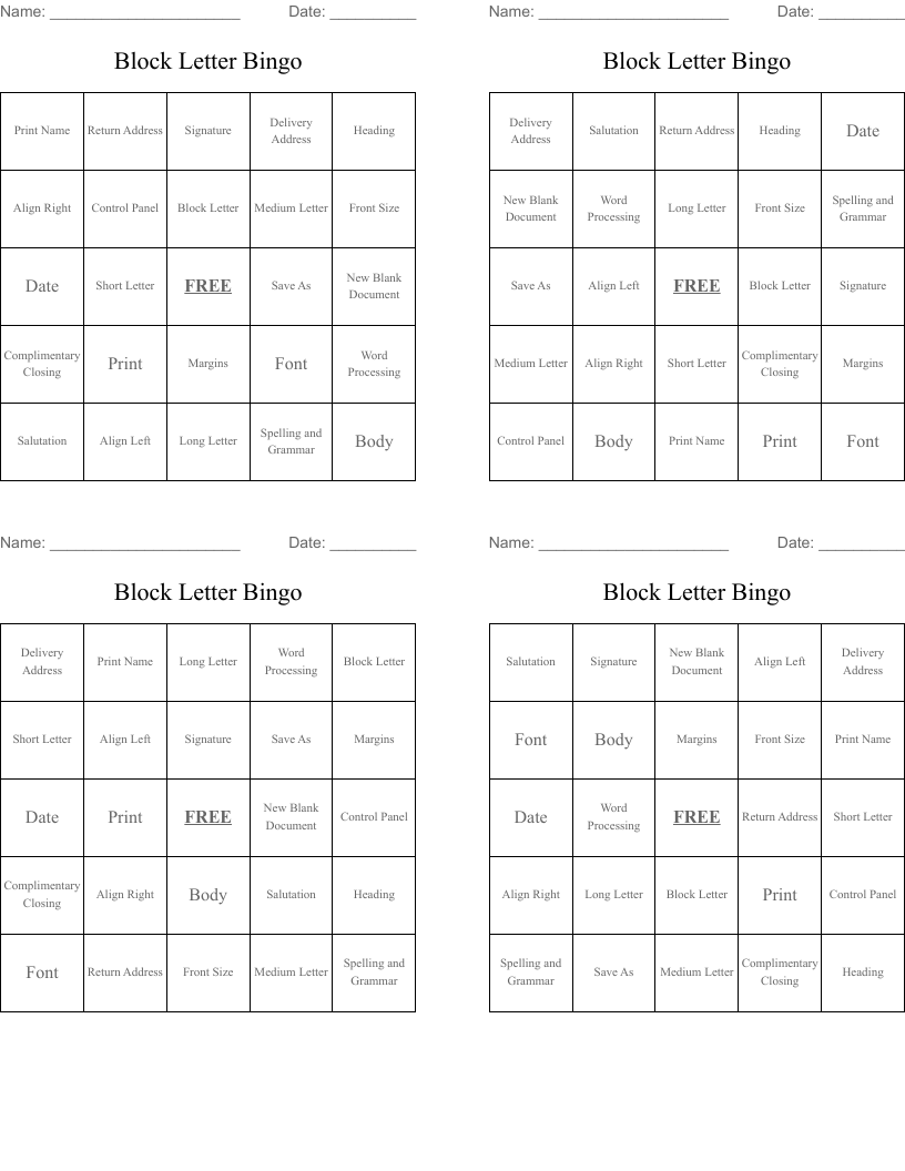 Block Letter Bingo