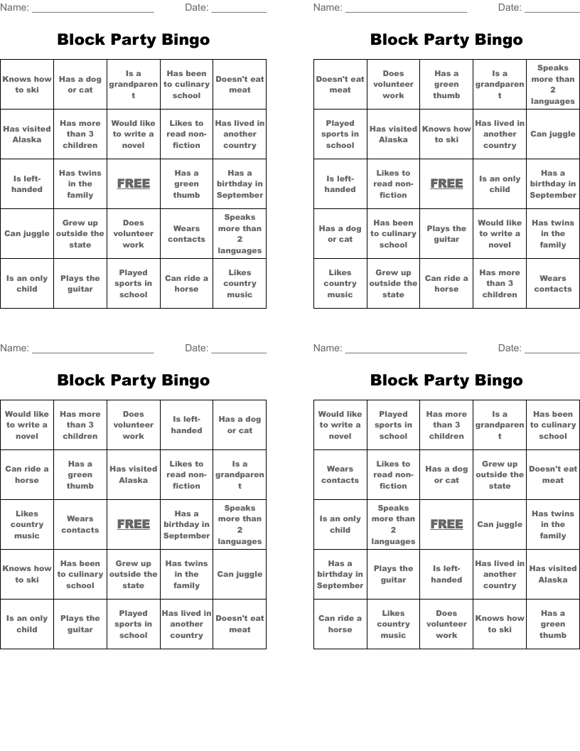 Block Party Bingo