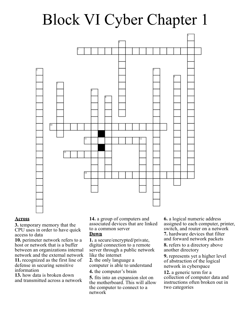Block VI Cyber Chapter 1 Crossword
