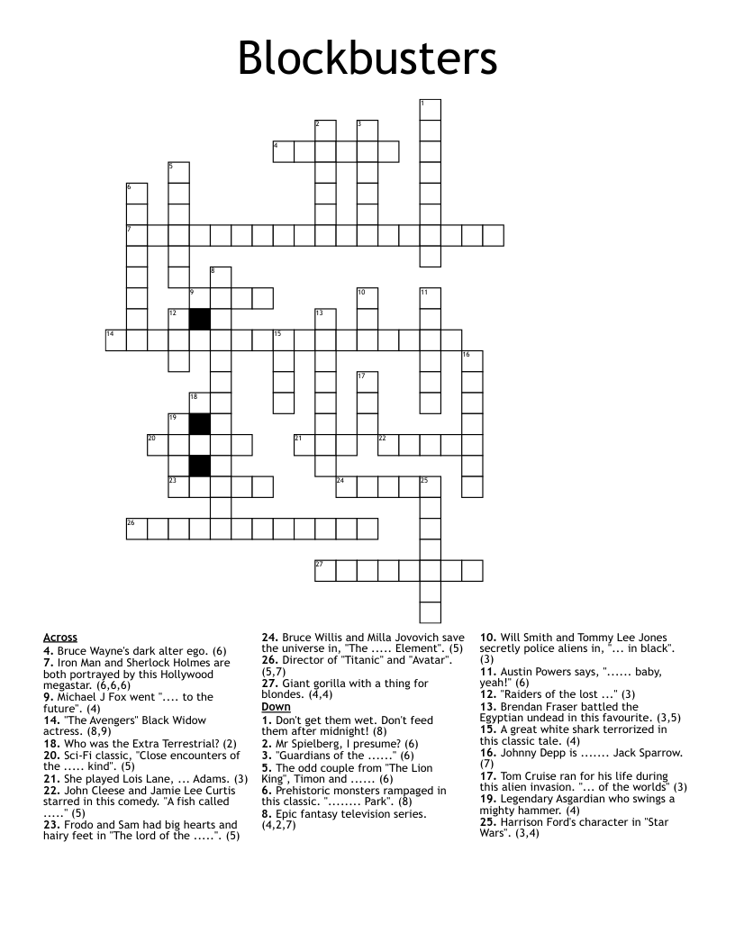 Blockbusters Crossword