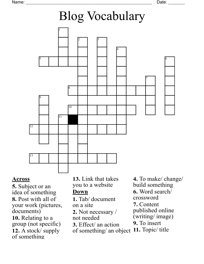Blog Vocabulary Crossword