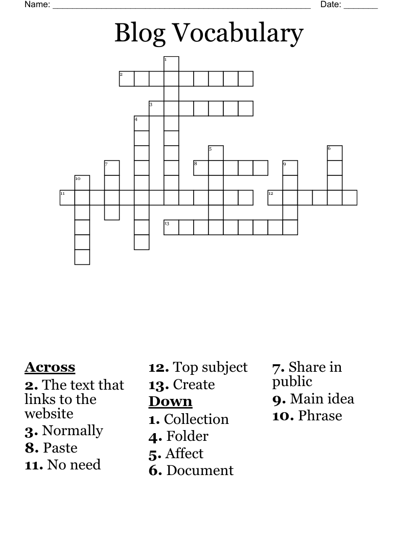 Blog Vocabulary  Crossword