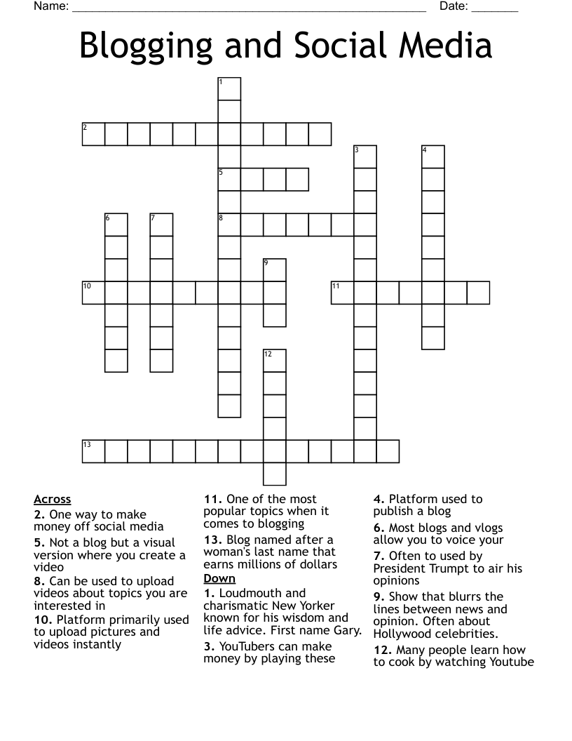 Blogging and Social Media Crossword