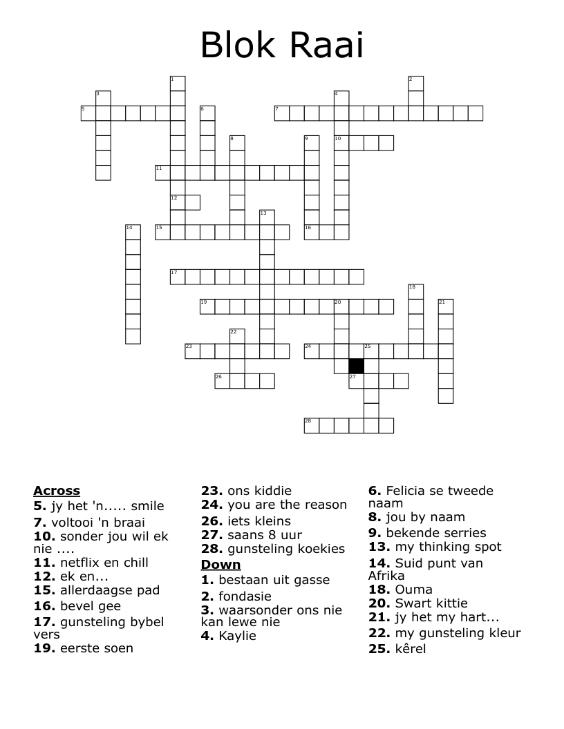 Blok Raai  Crossword