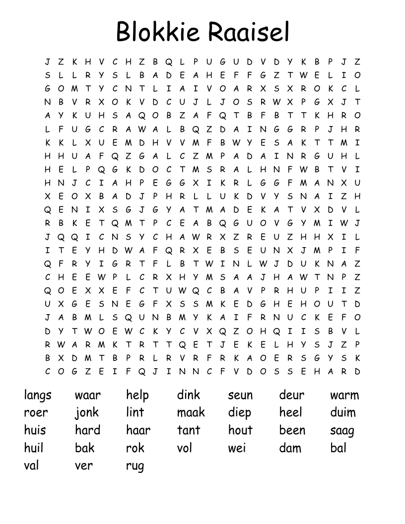 Blokkie Raaisel Word Search