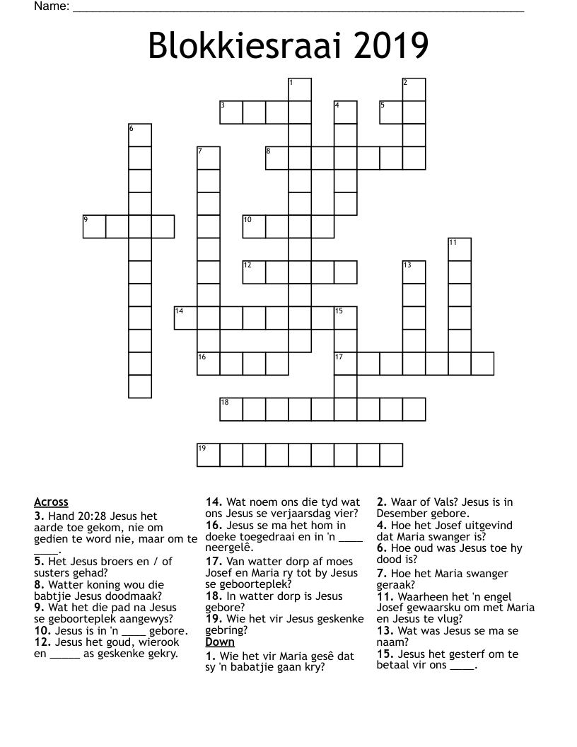 Blokkiesraai 2019 Crossword