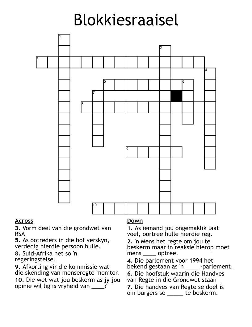 Blokkiesraaisel Crossword