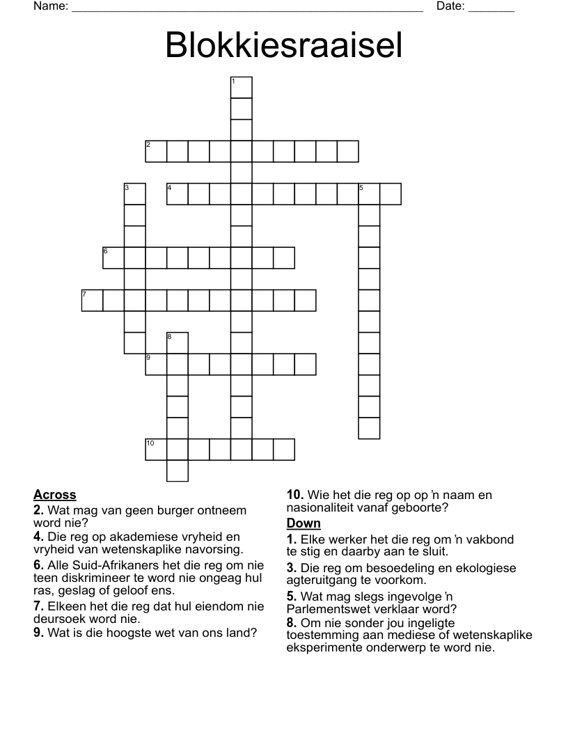 Blokkiesraaisel Crossword