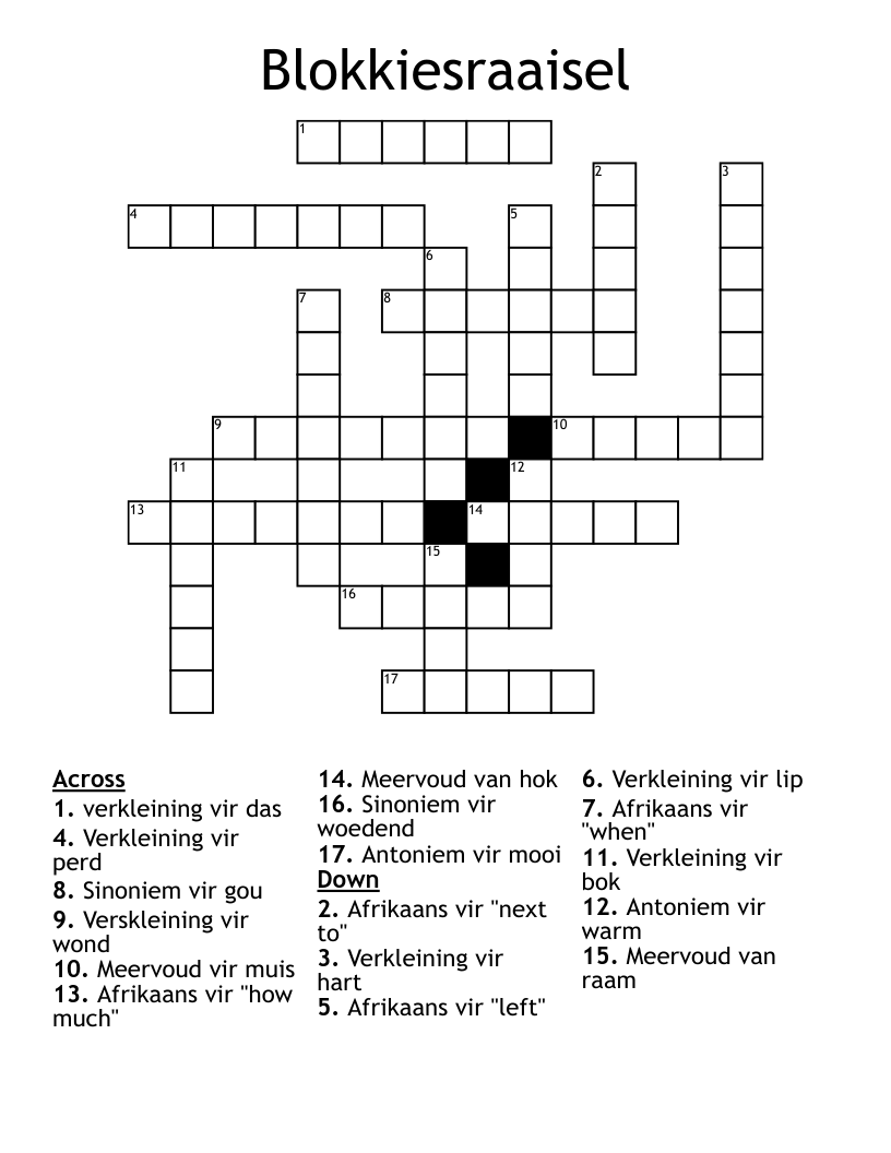 Blokkiesraaisel Crossword