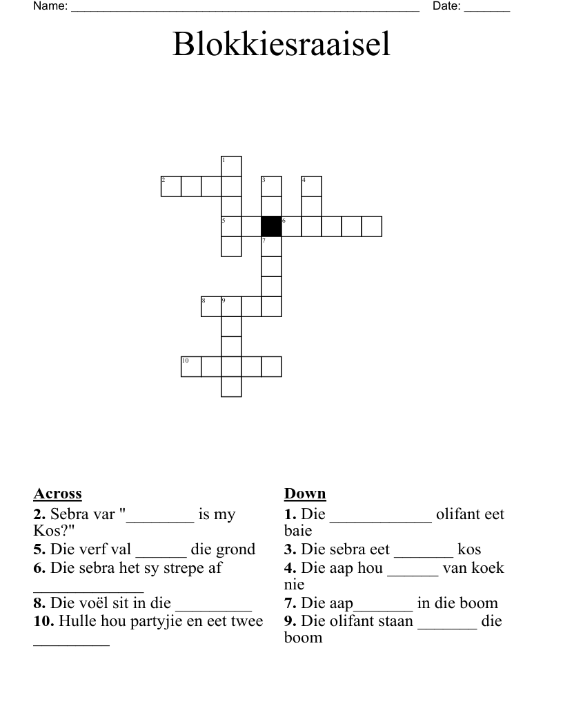 Blokkiesraaisel Crossword
