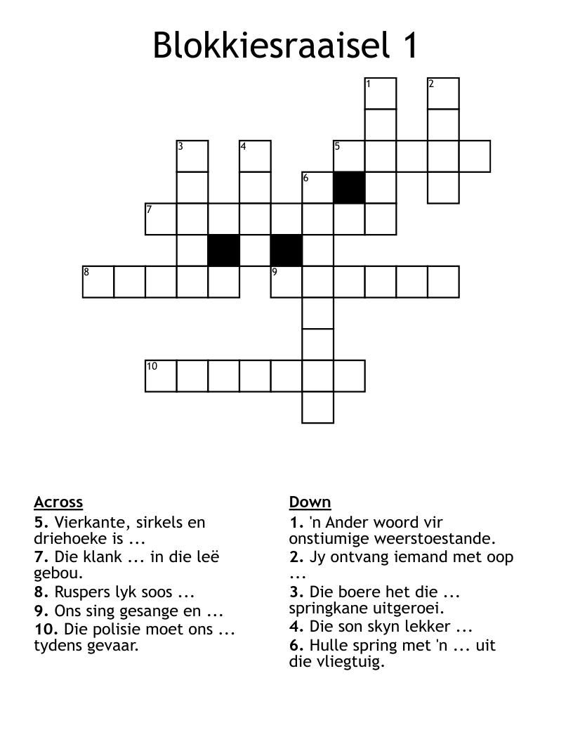 Blokkiesraaisel 1 Crossword