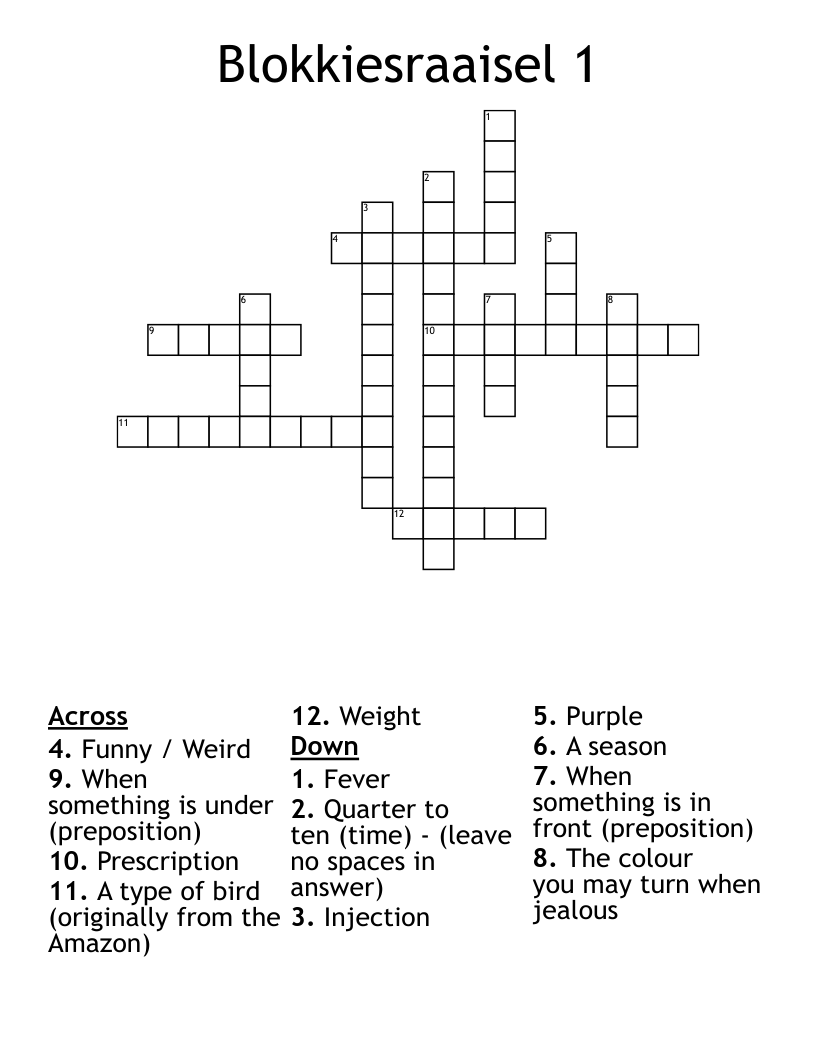 Blokkiesraaisel 1 Crossword