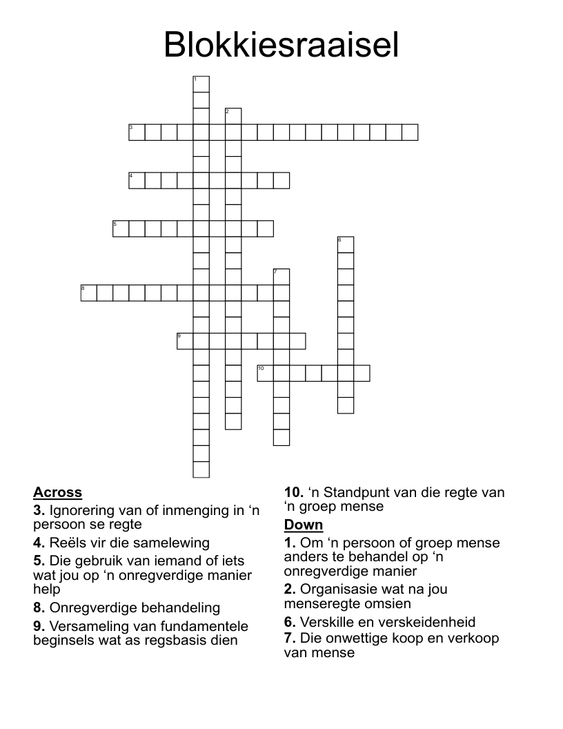 Blokkiesraaisel Crossword
