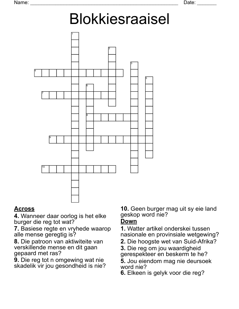 Blokkiesraaisel Crossword