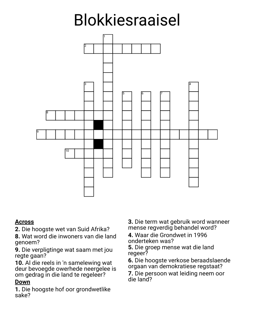 Blokkiesraaisel Crossword