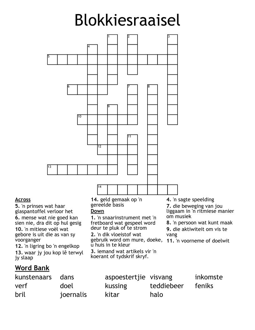 Blokkiesraaisel Crossword