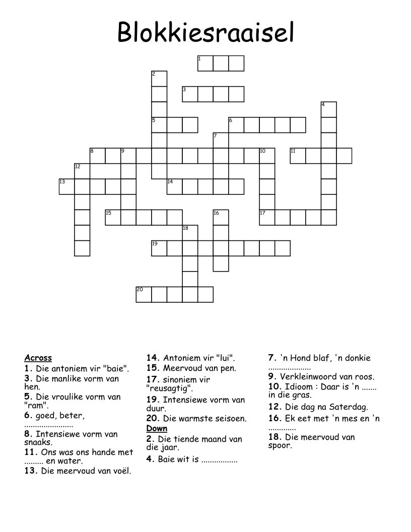 Blokkiesraaisel Crossword