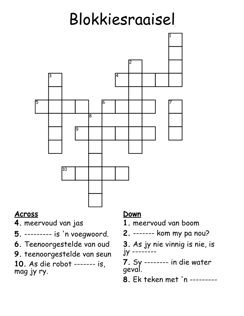 Blokkiesraaisel Crossword