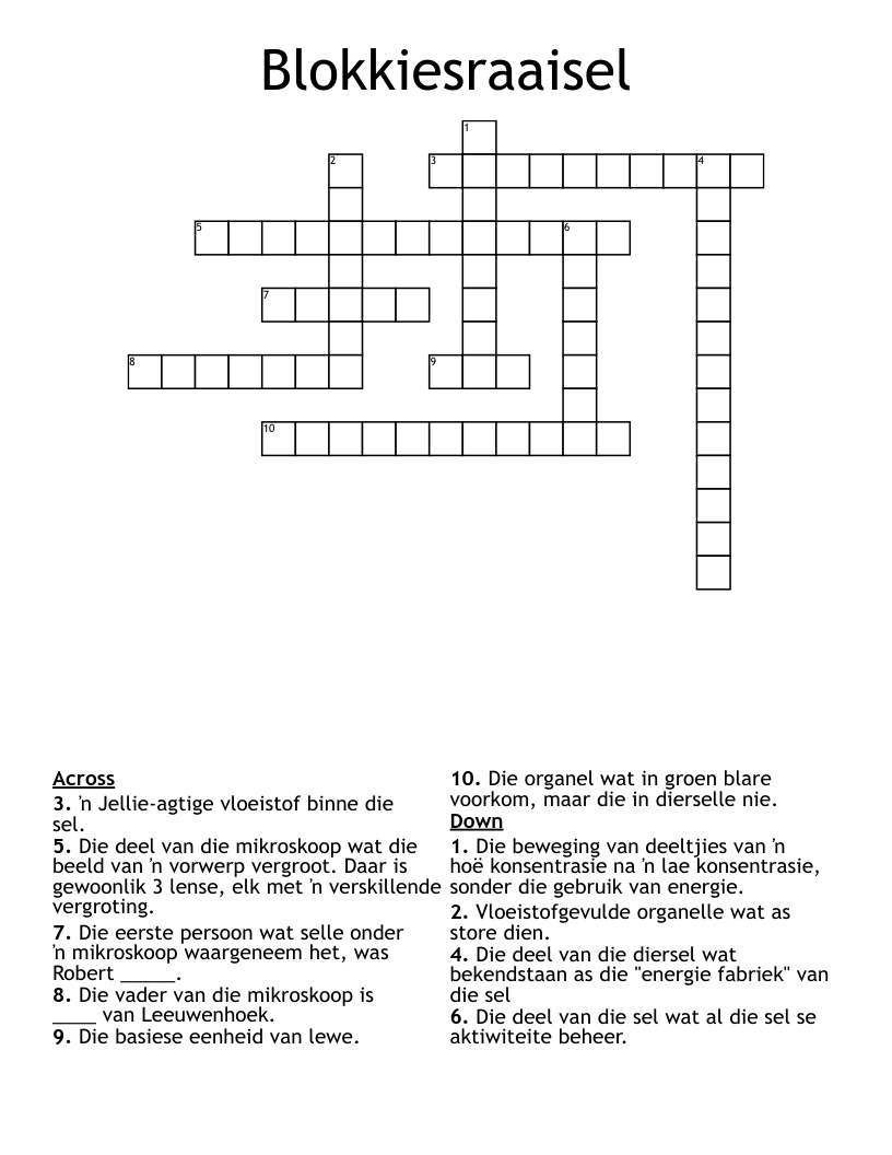 Blokkiesraaisel Crossword