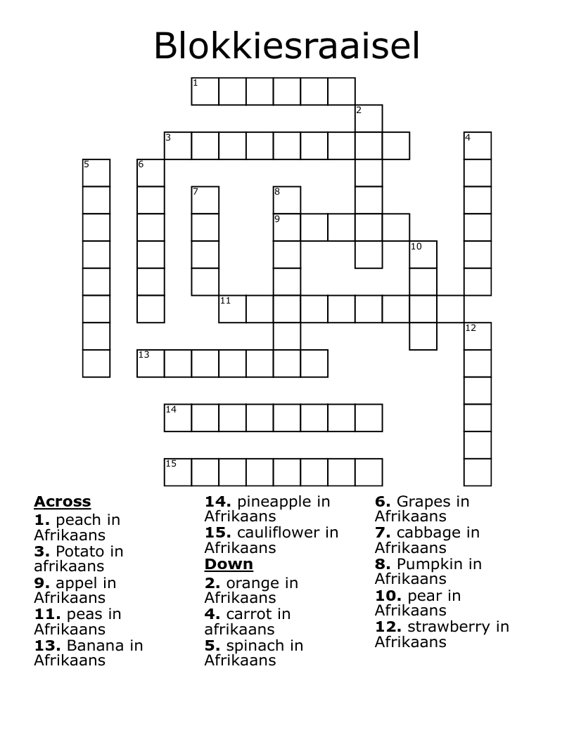 Blokkiesraaisel Crossword