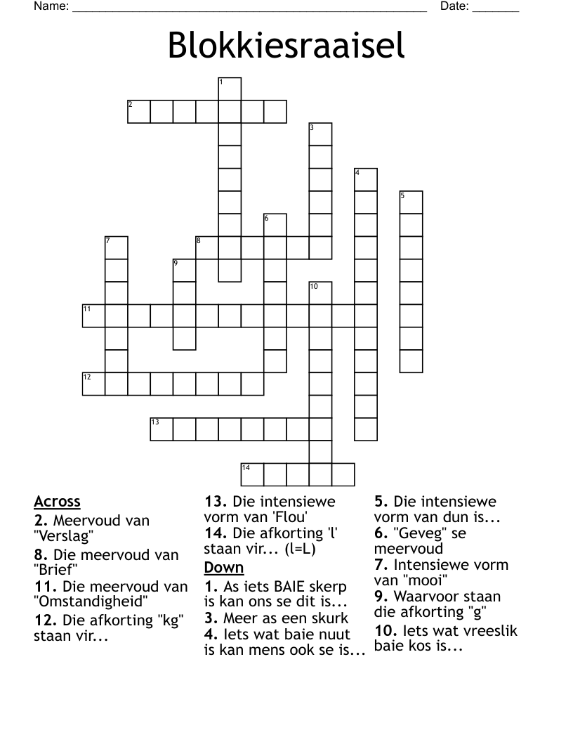 Blokkiesraaisel Crossword