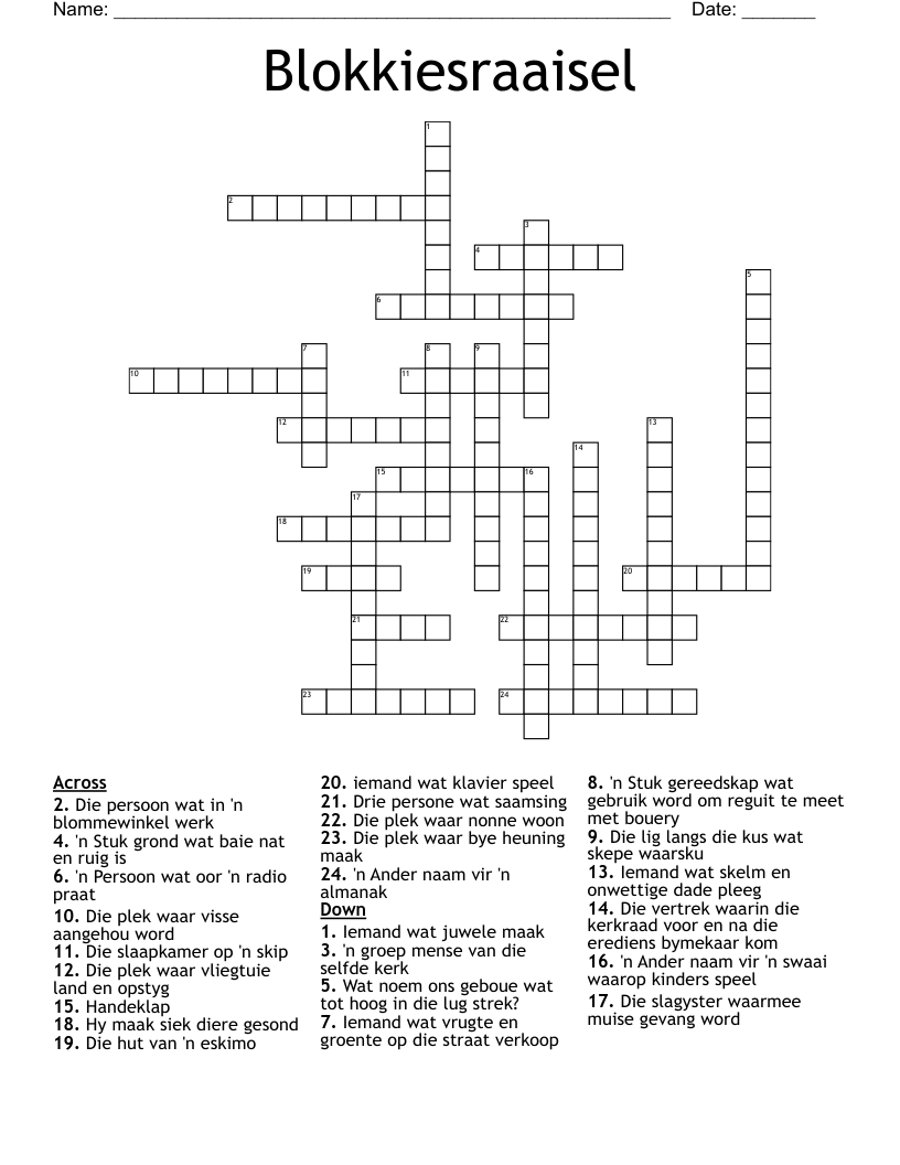 Blokkiesraaisel Crossword