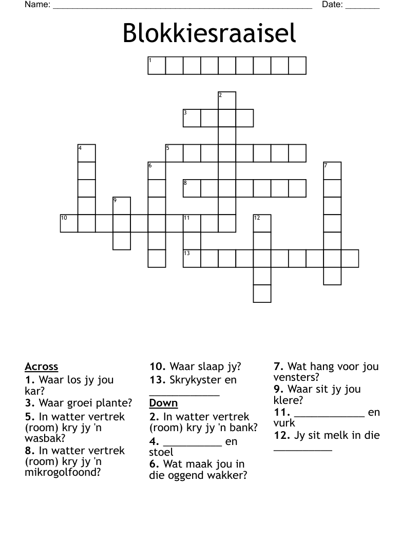 Blokkiesraaisel Crossword