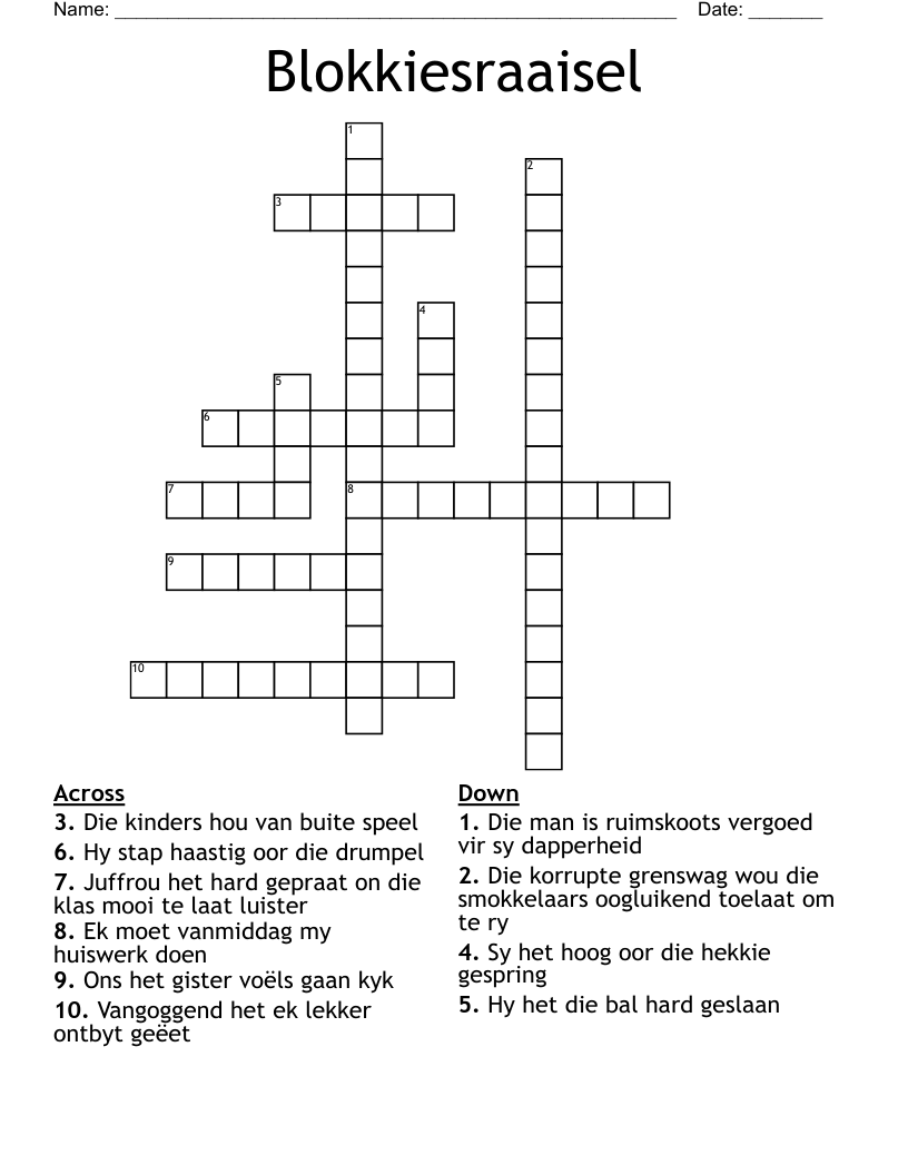 Blokkiesraaisel Crossword