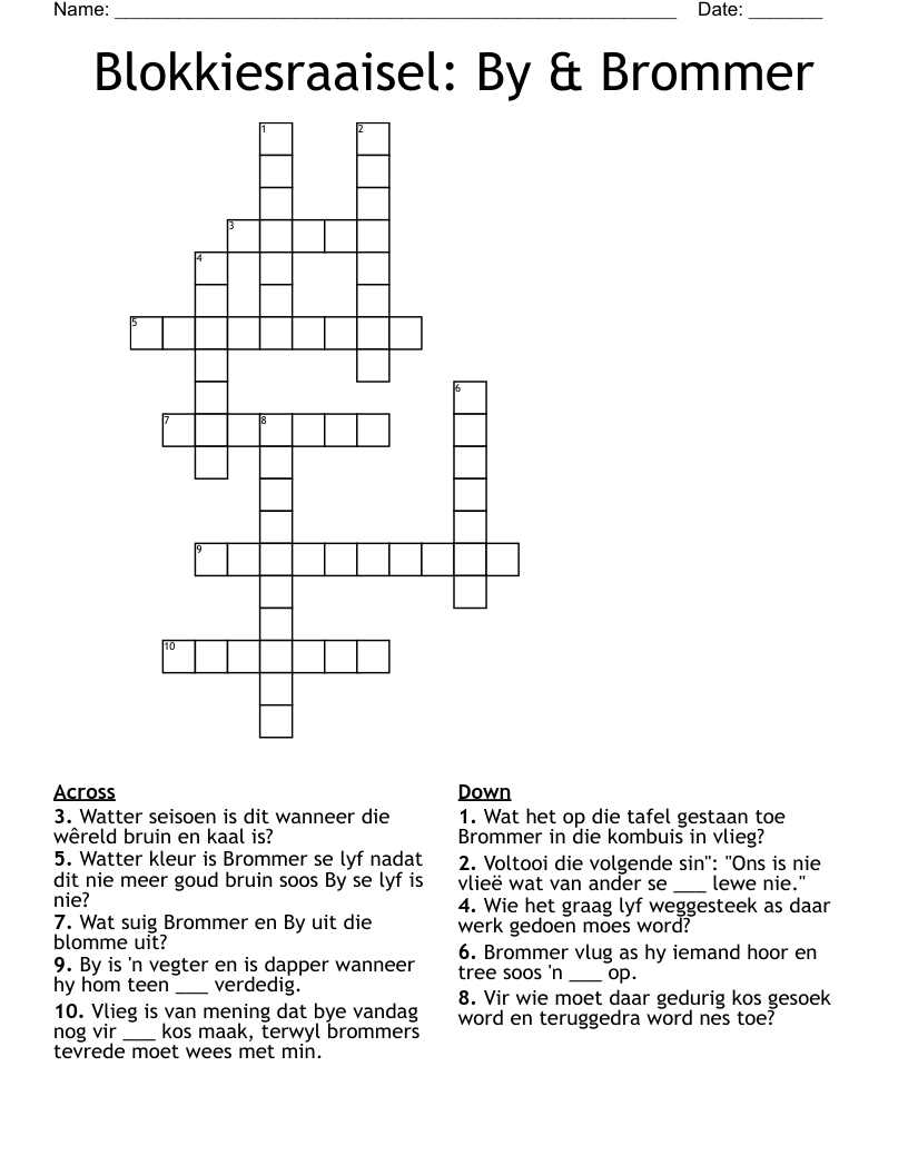 Blokkiesraaisel: By & Brommer Crossword