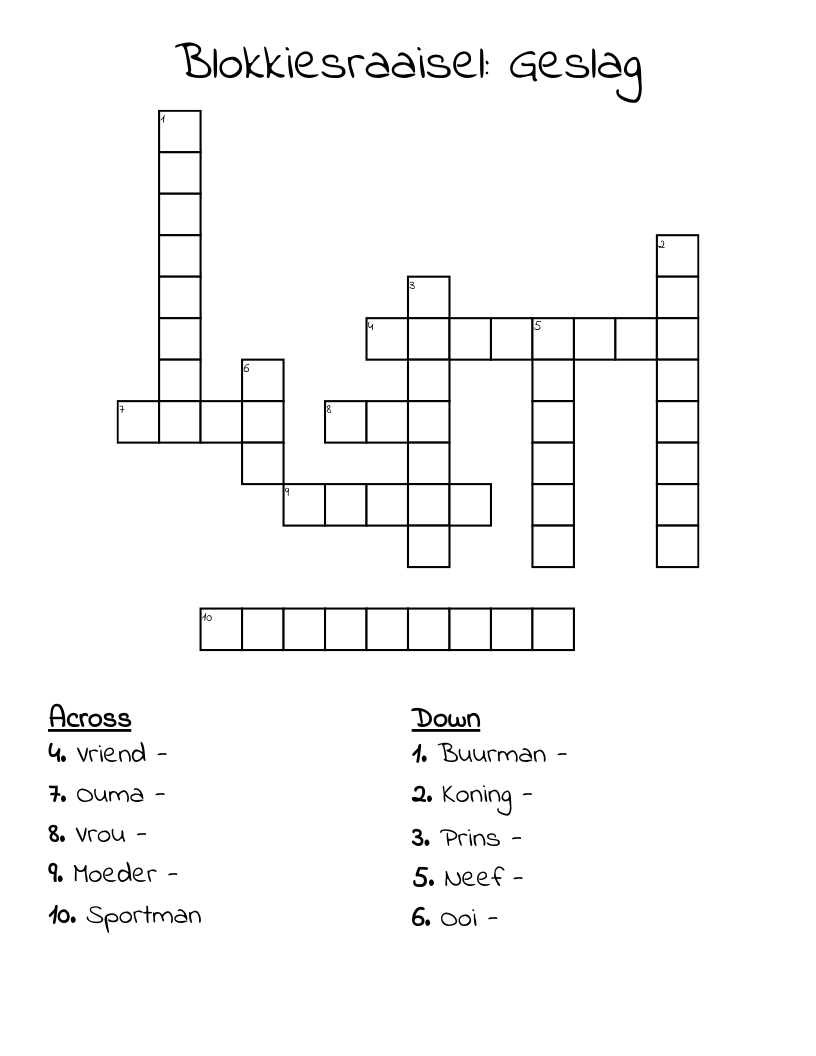 Blokkiesraaisel: Geslag Crossword