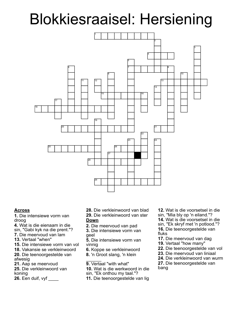 Blokkiesraaisel: Hersiening Crossword