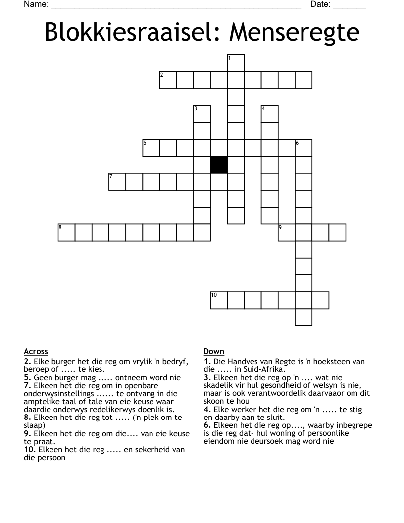 Blokkiesraaisel: Menseregte Crossword