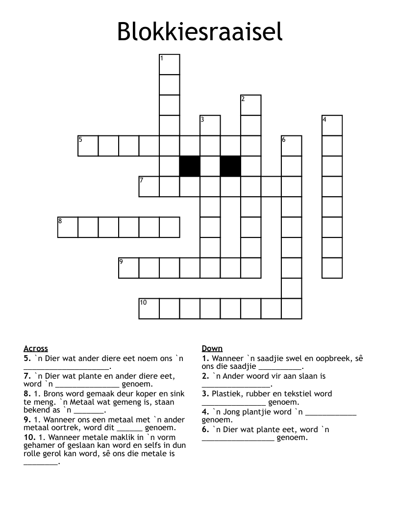 Blokkiesraaisel  Crossword