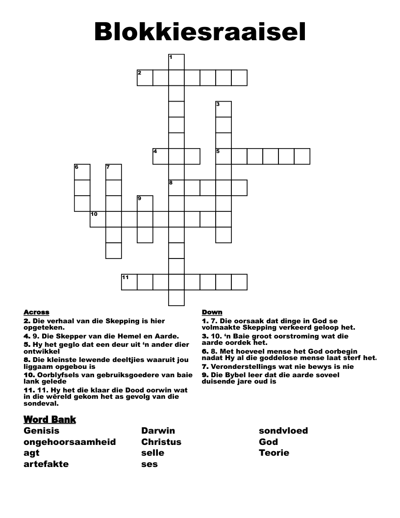 Blokkiesraaisel  Crossword