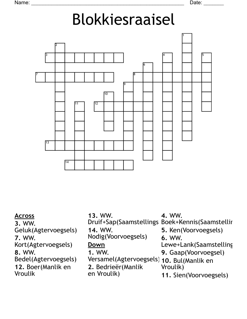 Blokkiesraaisel  Crossword