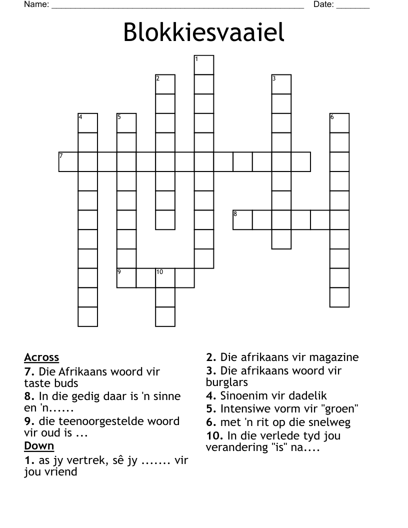 Blokkiesvaaiel  Crossword