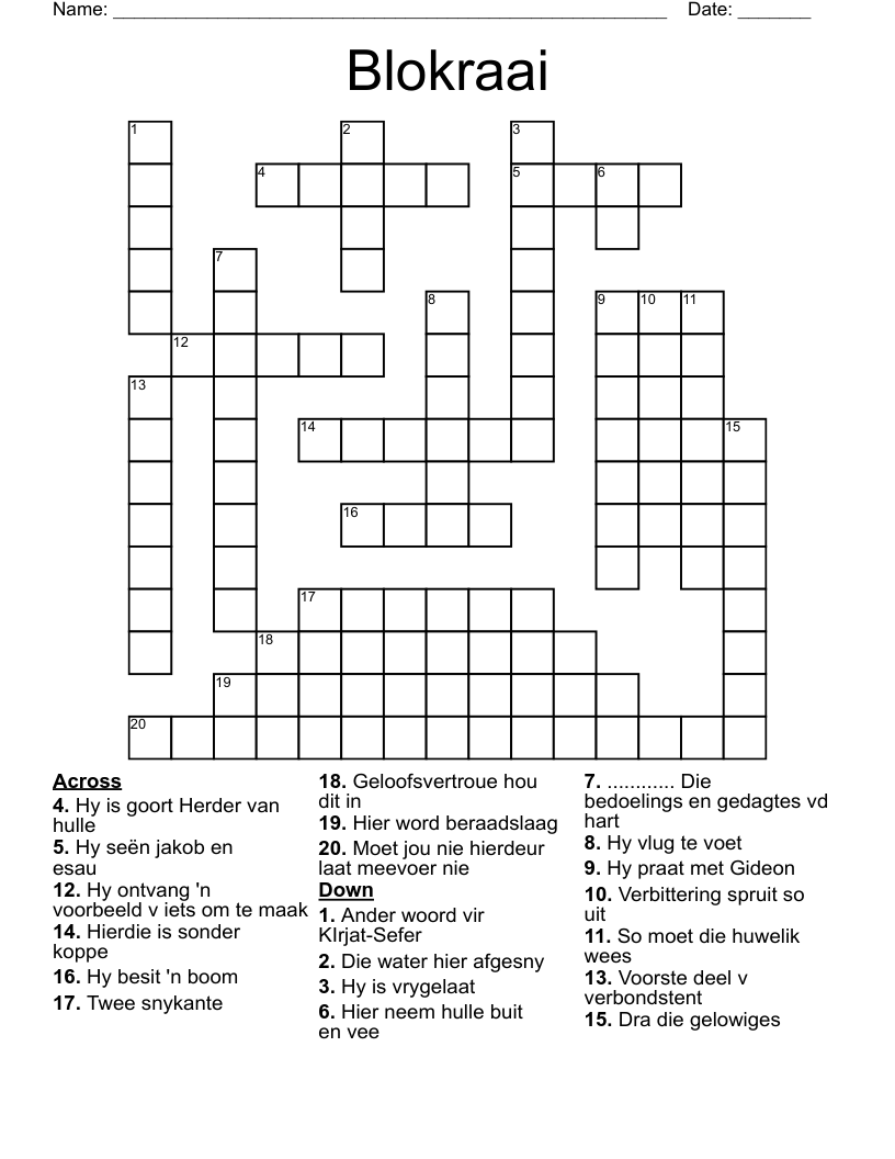 Blokraai Crossword