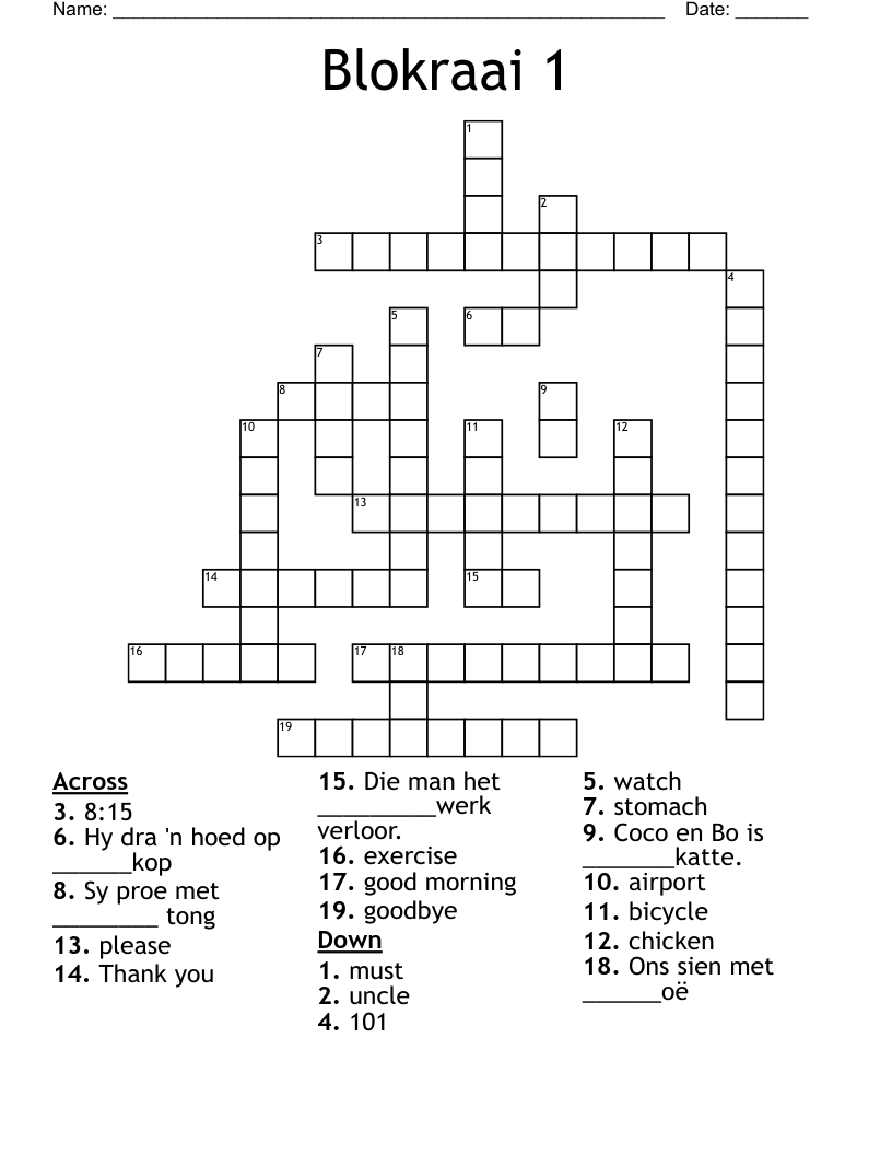 Blokraai 1 Crossword