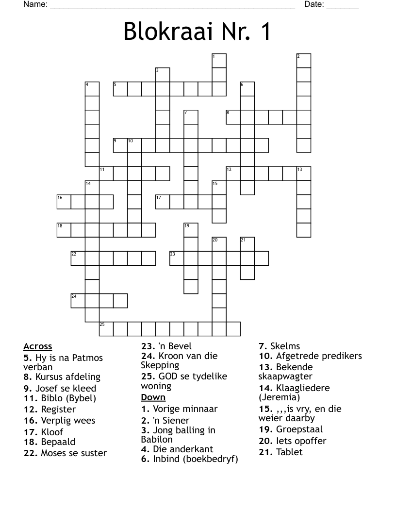 Blokraai Nr. 1 Crossword