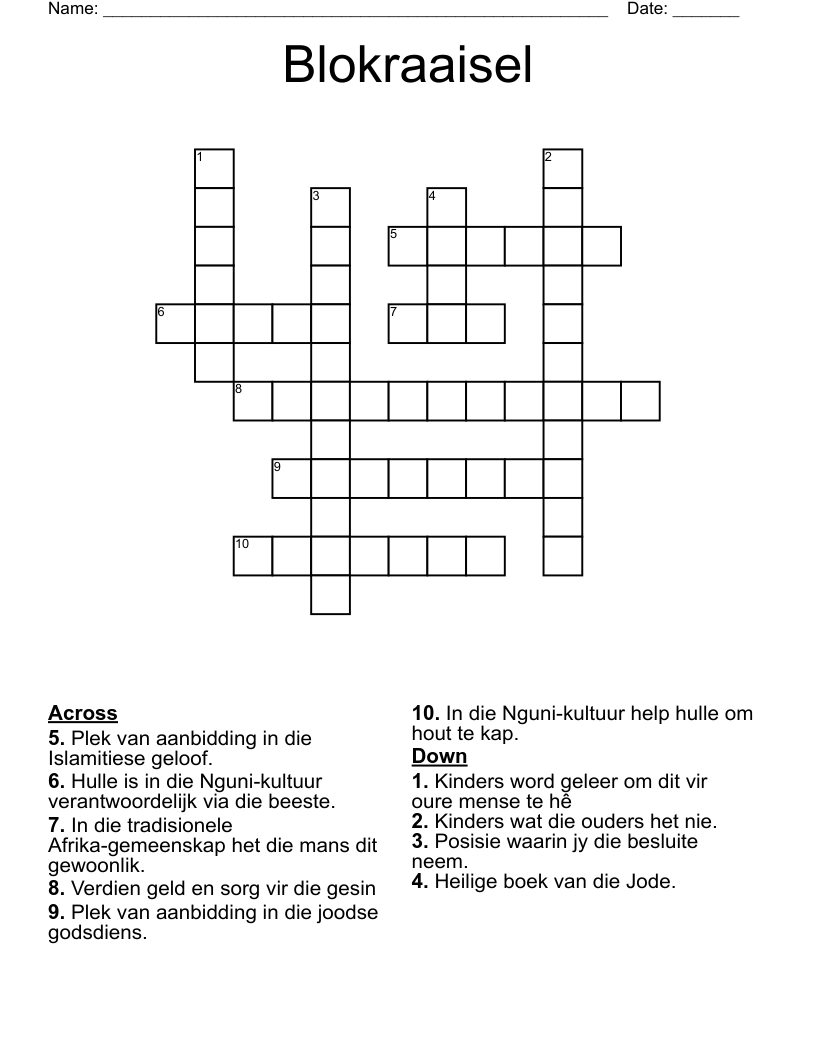 Blokraaisel Crossword