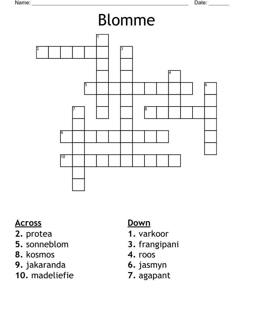 Blomme Crossword