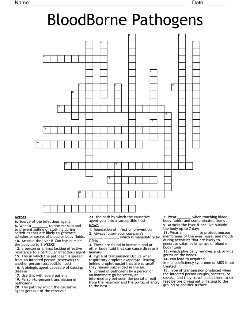 BloodBorne Pathogens Crossword