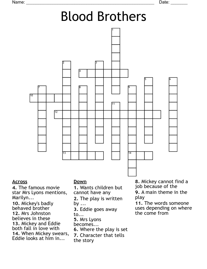 Blood Brothers Crossword