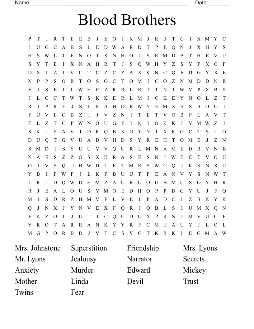 Blood Brothers Word Search