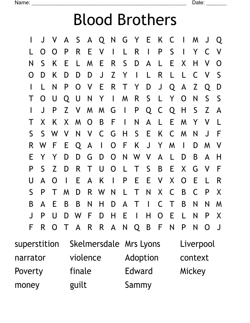Blood Brothers Word Search