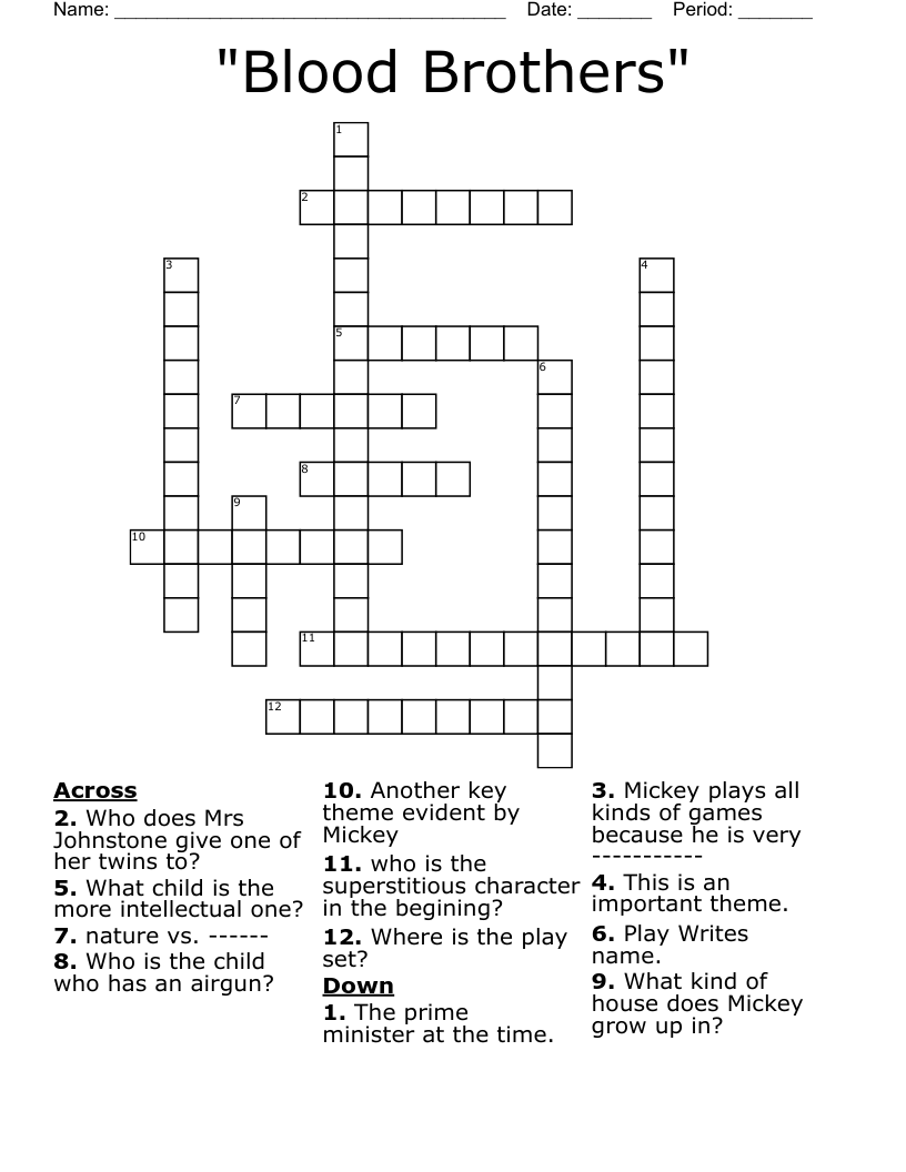 "Blood Brothers" Crossword