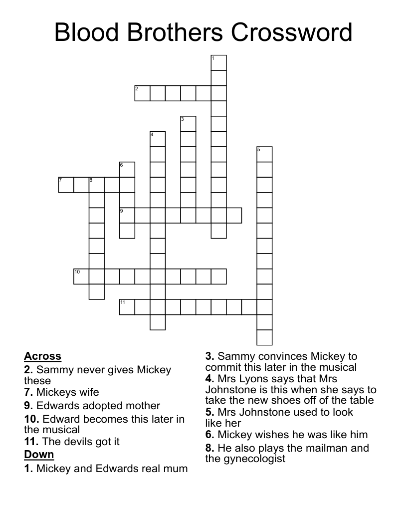 Blood Brothers Crossword