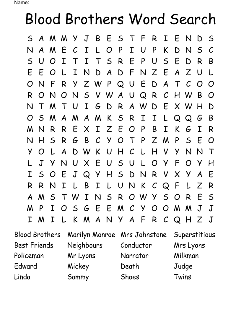 Blood Brothers Word Search
